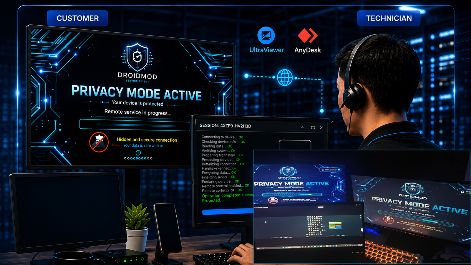 DroidMod secure remote privacy mode session